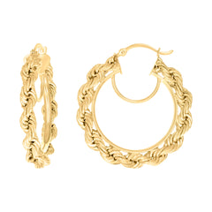 14Kt Yellow Gold Womens Twisted Rope Hoop Earrings 4mm-31