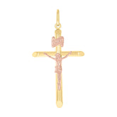 10Kt Two-Tone Gold Unisex Cubic-Zirconia Crucifix Cross Religious Charm Pendant