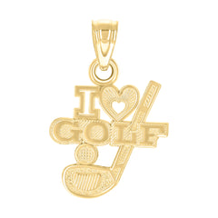 10kt Yellow Gold Mens Heart I Love Golf Sports Charm Pendant