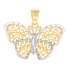 14kt Two-tone Gold Womens Butterfly Fashion Charm Pendant