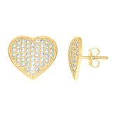 14kt Yellow Gold Womens Cubic-Zirconia Heart Stud Earrings