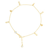 14kt Yellow Gold Womens Cubic-Zirconia Cross Infinity Heart Charms Anklet Size 10 Inches