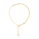 14kt Yellow Gold Womens Heart Round Cubic-Zirconia Bar Fashion Charm Bracelet Size 8 Inches