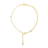 14kt Yellow Gold Womens Cubic-Zirconia Cross Charm Bracelet Size 8 Inches