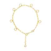 14kt Yellow Gold Womens Cubic-Zirconia Circle Heart Charms Bracelet Size 8 Inches