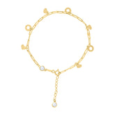 14kt Yellow Gold Womens Cubic-Zirconia Heart Charms Bracelet Size 8 Inches