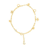 14kt Yellow Gold Womens Cubic-Zirconia Butterfly Heart Charms Bracelet Size 8 Inches