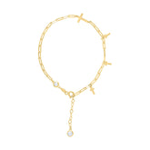 14kt Yellow Gold Womens Cubic-Zirconia Cross Charms Bracelet Size 8 Inches