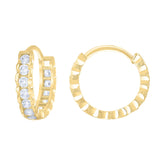 14kt Yellow Gold Womens Cubic-Zirconia Diamond-Cut Fashion Hoop Earrings