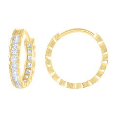 14kt Yellow Gold Womens Cubic-Zirconia Diamond-Cut Fashion Hoop Earrings