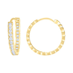 14kt Yellow Gold Womens Cubic-Zirconia Diamond-Cut Fashion Hoop Earrings