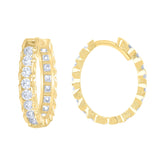 14kt Yellow Gold Womens Cubic-Zirconia Diamond-Cut Fashion Hoop Earrings