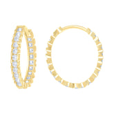 14kt Yellow Gold Womens Cubic-Zirconia Diamond-Cut Fashion Hoop Earrings