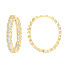 14kt Yellow Gold Womens Cubic-Zirconia Diamond-Cut Fashion Hoop Earrings