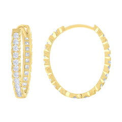 14kt Yellow Gold Womens Cubic-Zirconia Diamond-Cut Fashion Hoop Earrings