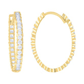 14kt Yellow Gold Womens Cubic-Zirconia Diamond-Cut Fashion Hoop Earrings