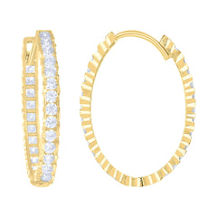 14kt Yellow Gold Womens Cubic-Zirconia Diamond-Cut Fashion Hoop Earrings