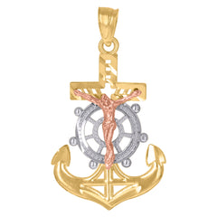 10kt Gold Tri-Color Unisex Anchor Cross Crucifix Religious Charm Pendant