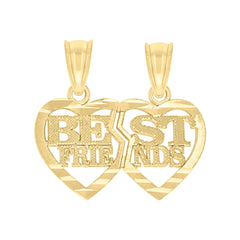 10kt Two-Tone Gold Womens Textured Best Friends Break Apart Double Hearts Charm Pendant