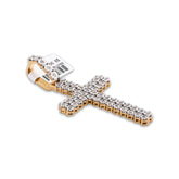 Mens 10k Gold 2CTW Natural Diamond Charm Cross Double Row Pendant 8.4gms