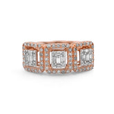 Rectangular 3 Link Mens 1CTW Natural Diamond 10k Rose Gold Baguette Centre Pinky Ring 4.4g