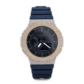 Casio G-Shock GA-2100 4.6 CT Natural Diamond Two-Tone Yellow / White Iced Out Blue Band Watch