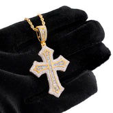 10k Yellow Gold 1.5CTW Natural Diamond Baguette CentreCross Pendant Religious 9.8g Charm