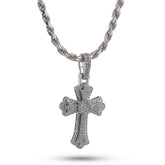 10k White Gold 0.60CTW Natural Diamond Budded Cross Pendant 3.2g Religious Charm