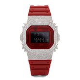 Casio G-Shock DW-5600 4.50 CT Natural Diamond White Iced Out Bezel Red Digital Watch