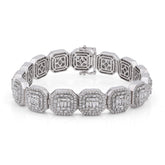 13MM 10k White Gold 14CTW Natural Diamond Octagon Shape Link Baguette Tennis Mens Bracelet 43.5gms 8"