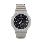 Casio G-Shock GA-2100 4.6 CT Natural Diamond White Iced Out Bezel Gray Band Watch