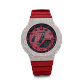 Casio G-Shock GA-2100 4.6 CT Natural Diamond Rose Iced Out Red Watch