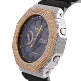 Casio G-Shock GA-2100 4.6 CT Natural Diamond Two-Tone Iced Out Yellow / White Bezel Black Dial Watch