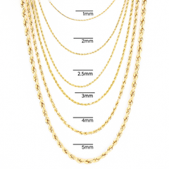 10K Yellow Gold Diamond Cut Rope Chain Necklace 1mm-12mm Mens Womens 16" - 30"