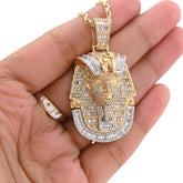 10k Yellow Gold Egyptian Mummy Pharoh 5CTW Narutal Diamond Pendant Mens Charm 29.8g