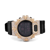 Casio G-Shock DW-6900 3.5 CT Natural Diamond Iced Out Yellow / Gold Chrome Heart Cross Watch