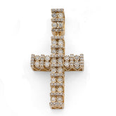10k Yellow Gold 1CTW Pure Diamond Double Cluster Cross Pendant 6g Cageback Charm