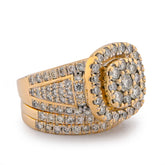 Flower Cluster Square Halo Womens Ring w/ band 3CTW Natural Diamond 10k Yellow Gold 10.2gms