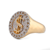 10k Gold Dollar Sign $ Round 0.70CTW Natural Diamond Cuban Edge Mens Pinky Ring 9.6gms