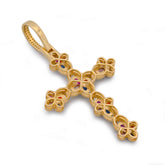 10k Yellow Gold 1.35CTW Natural Diamond & Gemstone Clover Cross pendant Mens Charm 6.7g