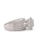 14k White Gold 0.99CTW Flower Shape Multi Row Band Natural Diamond Womens Ring 4.4gms