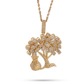 10k Yellow Gold Money Tree/ Money Bag Charm 3CTW Round/Baguette Natural Diamond Mens Pendant 12g