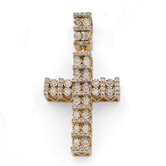 10k Yellow Gold 1CTW Pure Diamond Double Cluster Cross Pendant 6g Cageback Charm