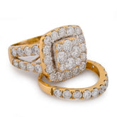 Square Shape Flower Cluster Halo 2 Row Natural Diamond 3.84CTW Womens Ring w/ Band 14k Yellow Gold 7.4gms