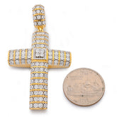10k Yellow Gold Multi Row/Column Natural Diamond Illusion 2CTW Cross Charm Pendant 13.8gms