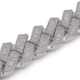 12MM 925 Sterling Silver Rectangular Cuban Link 5.625CTW Baguette/Round Natural Diamond 8" Mens Bracelet 43.8g
