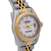 All Factory Womens 26MM Rolex Datejust 18k Gold/SS Fluted Bezel White Face Roman Numeral Dial Jubilee Band Watch