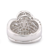 14k White Gold 3.13CTW Natural Diamond Halo Flower Cluster Centre Princess Cut Womens Ring w/ Band 6.6g