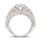 14K White Gold 4.8CTW Natural Diamond Round Centre 3 Row Womens Engagement Ring 6.8gms