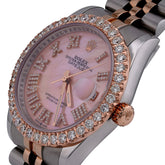 Mens 36MM Rolex Datejust 10k Gold/SS Pink MOP Face 3CTW Natural Diamond Bezel Jubilee Band Hidden Clasp Watch
